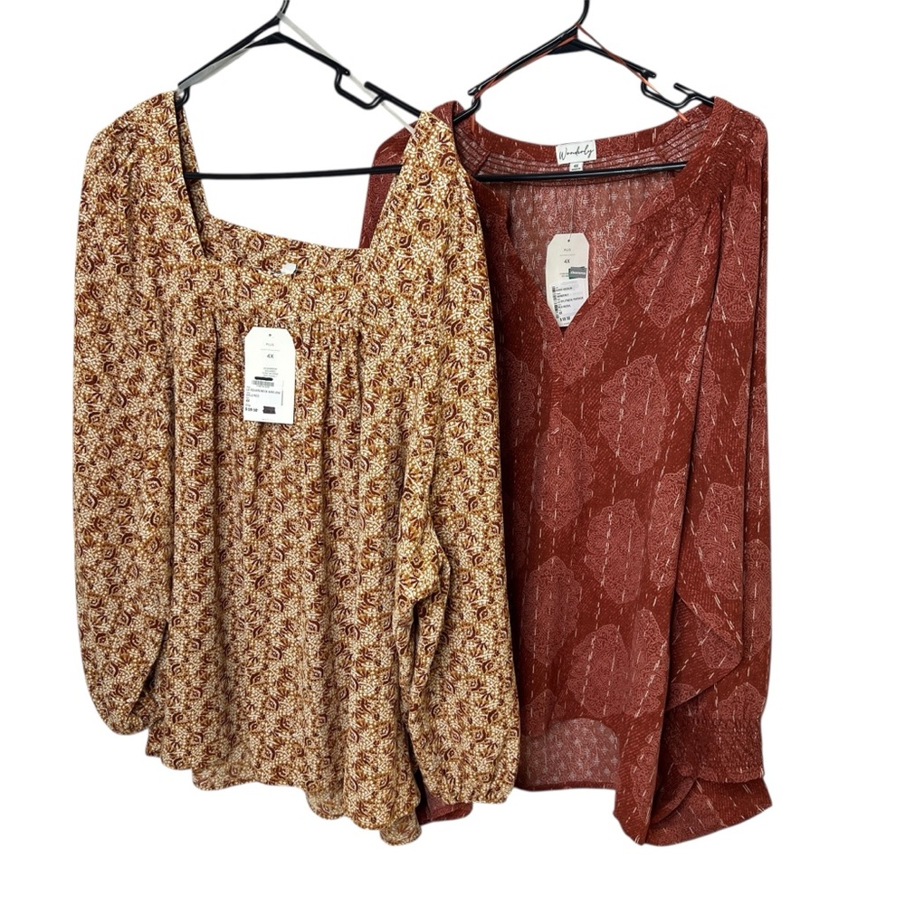 lot of 2 NWT Wonderly Size 4X Long sleeve blouses